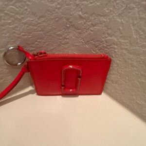 Marc Jacobs Keychain Cardholder Zip Top Wallet Red Leather Logo Front